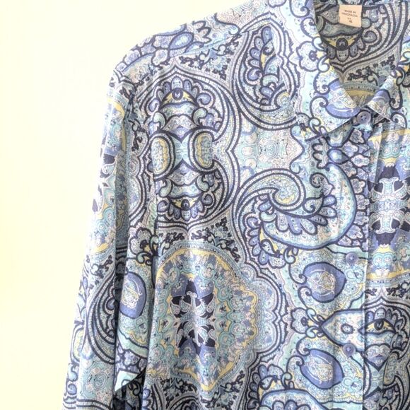 Coldwater Creek No Iron Button Top Multicolor Blue Paisley Collared Size XL - Picture 3 of 5